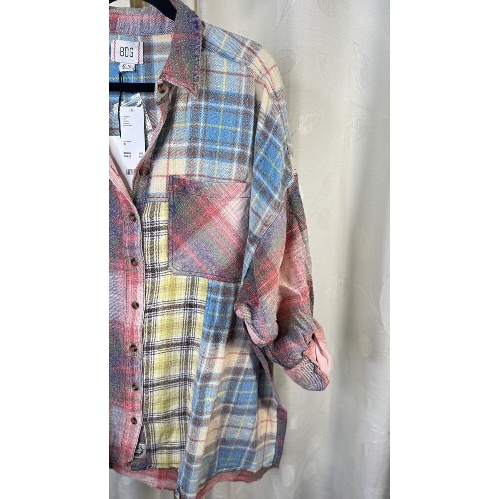 NWT Urban Outfitters BDG Robbie Spliced Flannel Button-Down Trendy Shirt XL - Picture 10 of 14